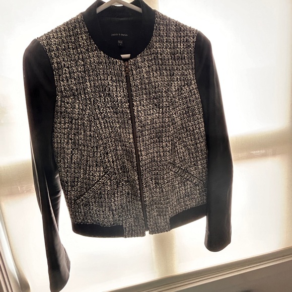 Judith and Charles Tweed and Leather Bomber Jacket - Picture 2 of 8